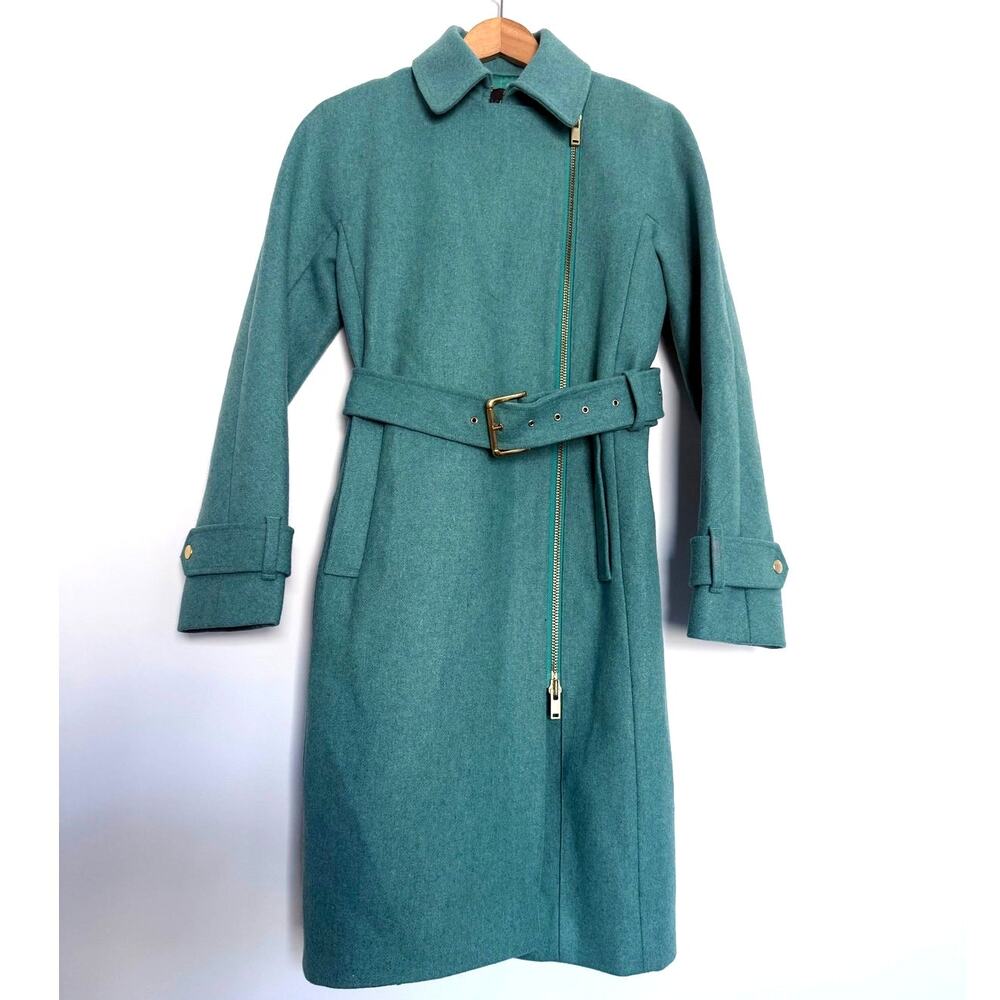 J CREW Melton Wool italian thick zippered belted trench coat jacket